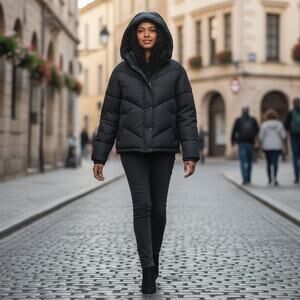 STOLEN HEARTS by SEBBY Women’s Medium Gray Puffer Jacket with Hood ⭐️